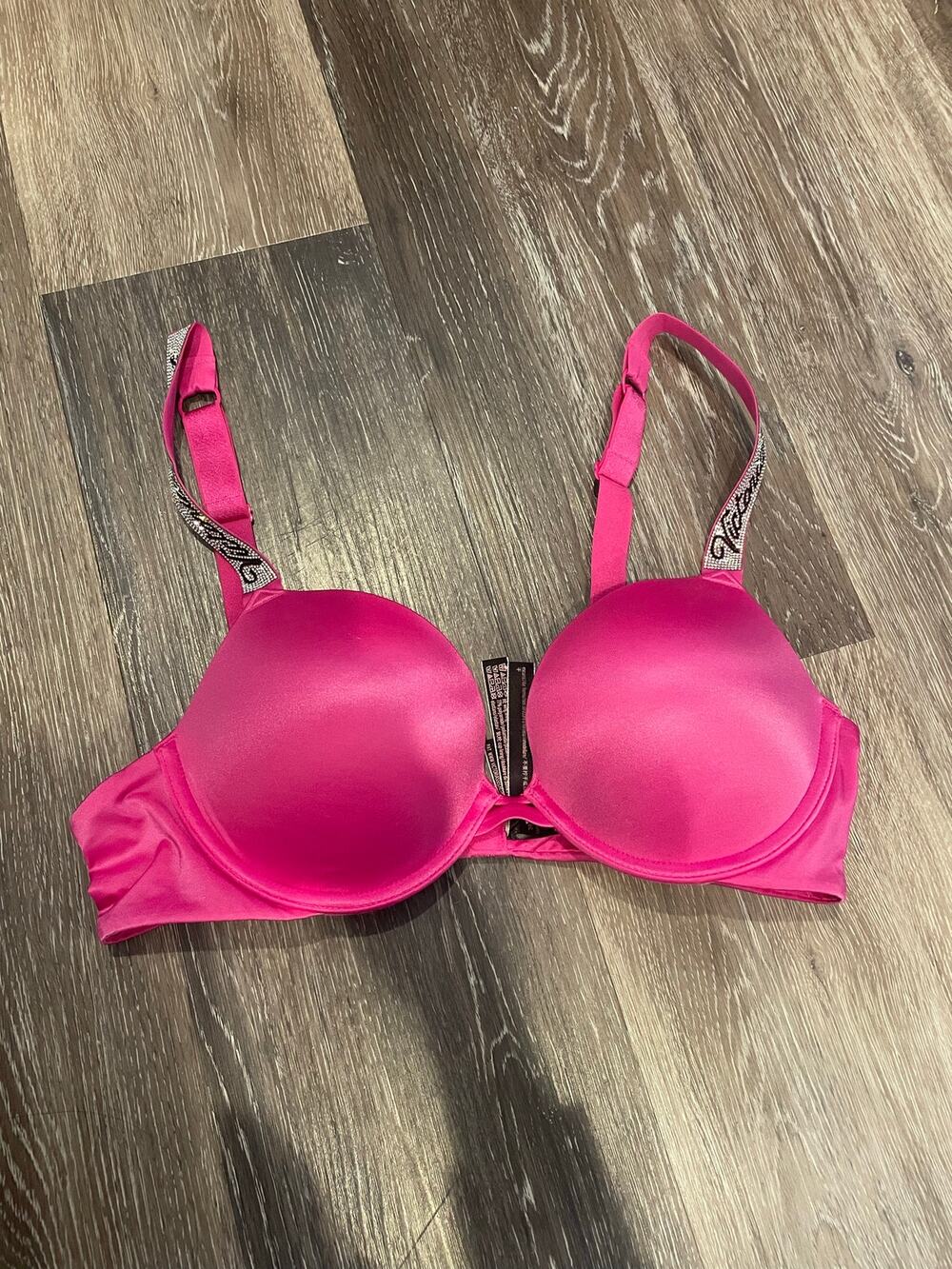 hot pink victorias secret push up rhinestone strap bra